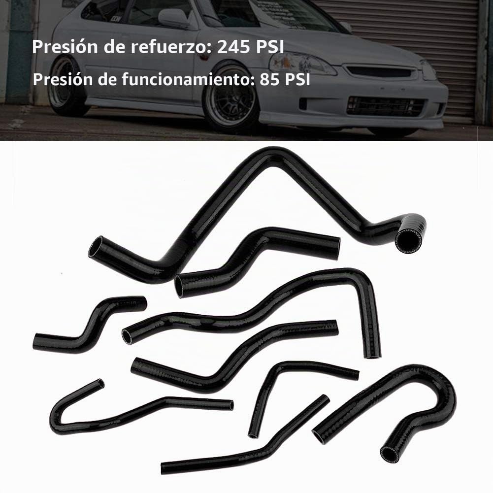 Kit de Manguera de Silicona para Radiador de Automóvil, 9 Piezas, compatible con D15 D16 SOHC EG/EK 1992-2000, Negro
