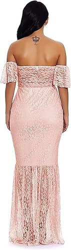 Miniatura 5 de ZIUMUDY Vestido de maternidad con hombros descubiertos y mangas de encaje con volantes estilo sirena para mujer, ideal para sesiones de fotos y baby