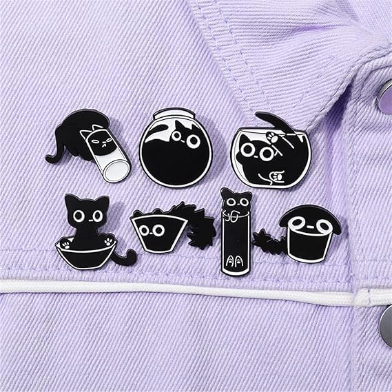 7 piezas de pins, simpáticos pins esmaltados con motivos de animales de dibujos animados, gatos negros y broches de aleación de zinc para ropa, regalo para San Valentín. — view 5