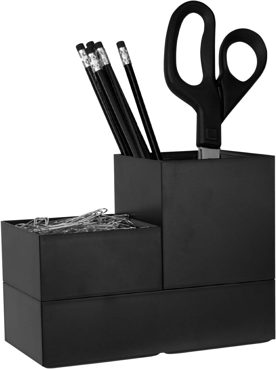 Office Konnect Desk Organizer Accessory Tray & Storage Cup Bundle, Stacks for Desktop Storage,Makeup Organization, Black