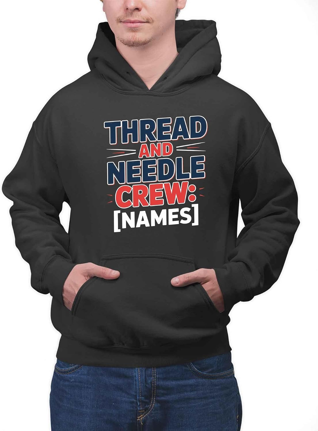 Fun Group Tee with Name Team Hobby Style Knitting - Thread and Needle Crew Black