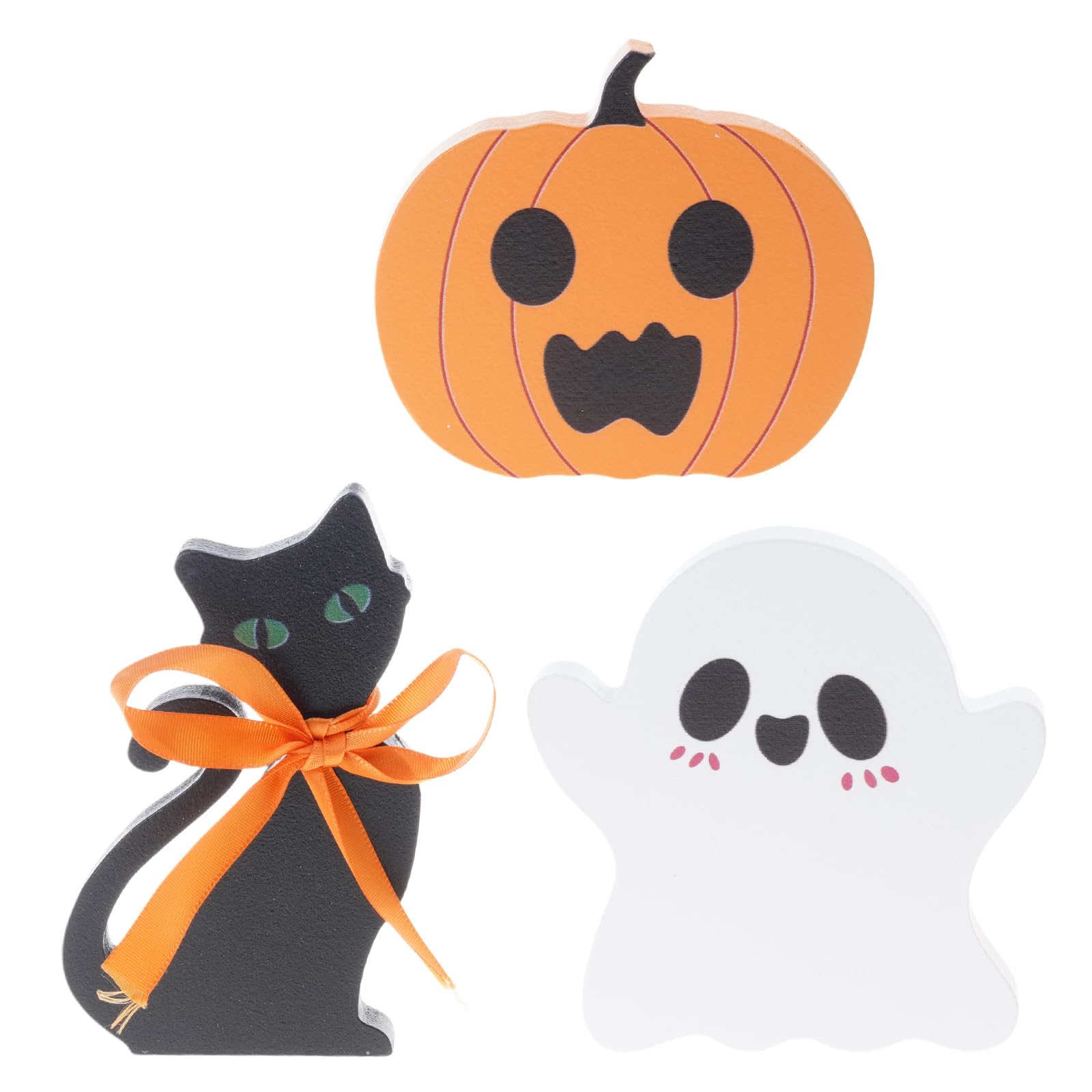 ZORESCOLEO 3pcs Halloween Wooden Decorations Pumpkin Cats Collection Tabletop Ornament for Home Classroom Party Themes Wooden Pumpkin Cats Ornaments