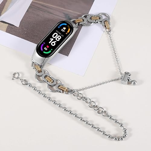 Miniatura 10 de Compatible con Mi Band 7 Barcelet Band, pulsera ajustable de 5.5 a 8.0 pulgadas, correa de repuesto de acero inoxidable para mujeres y hombres,