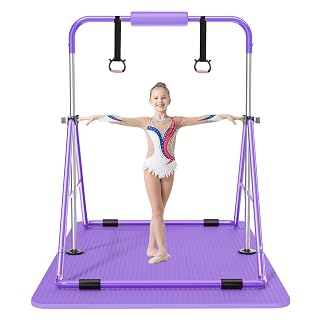 Safly Fun Gymnastics Bar for Kids 3-11, Foldable & Adjustable 35"-51", Supports 141Lbs with Pad, Easy to Assemble, Gymnastics Equipment for Indoor/Outdoor Training - Amazon product rated Grade A