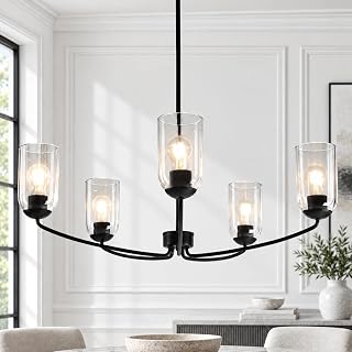 KSANA Black Chandeliers for Dining Room with Clear Glass Shade