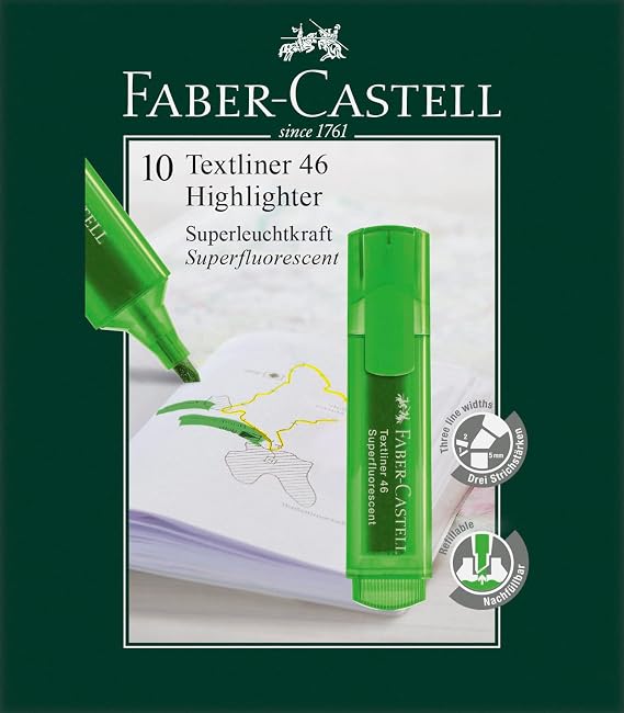 Faber-Castell 154663 - Textliner 1546 işaretleme kalemi, doldurulabilir, yeşil