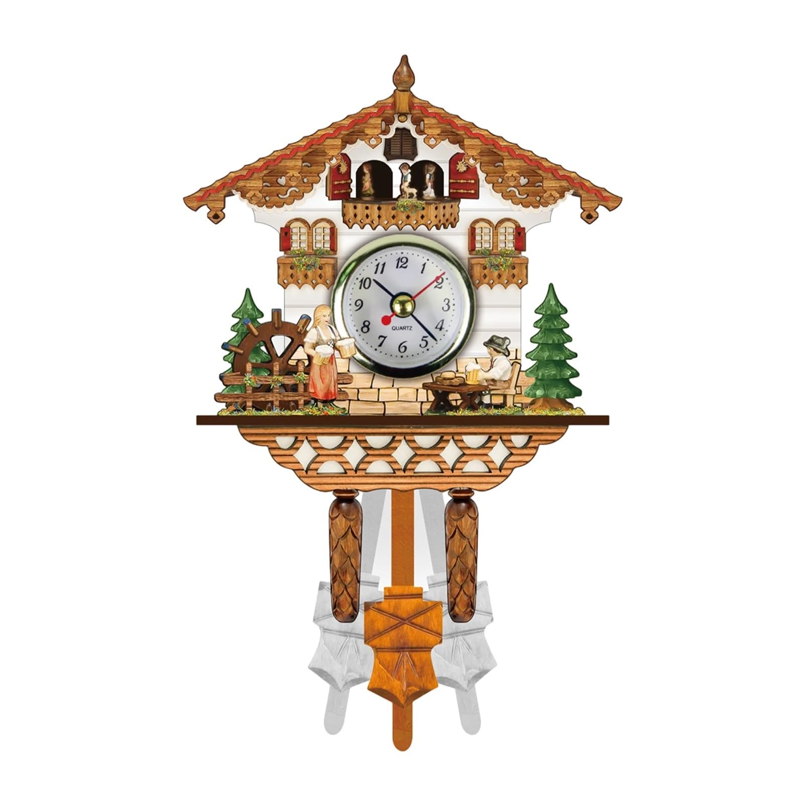 RRYPBOVG Cuckoo Clocks 14inch Cuckoo Clock Wooden Black Forest Chalet Clock Wall Clock Bird Cuckoo Alarm Clock Decorations(A)
