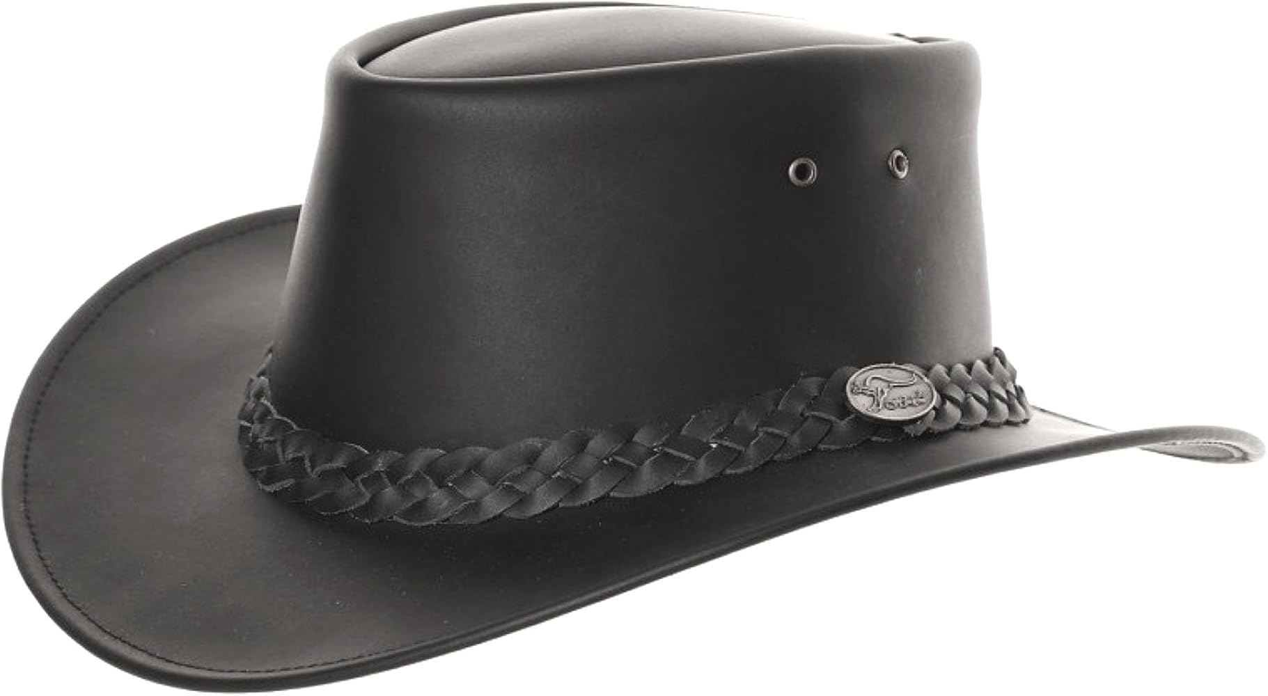 HAWKINS BLACK LEATHER AUSTRALIAN COWBOY HAT (SSPCOWBOYBLACK-L)