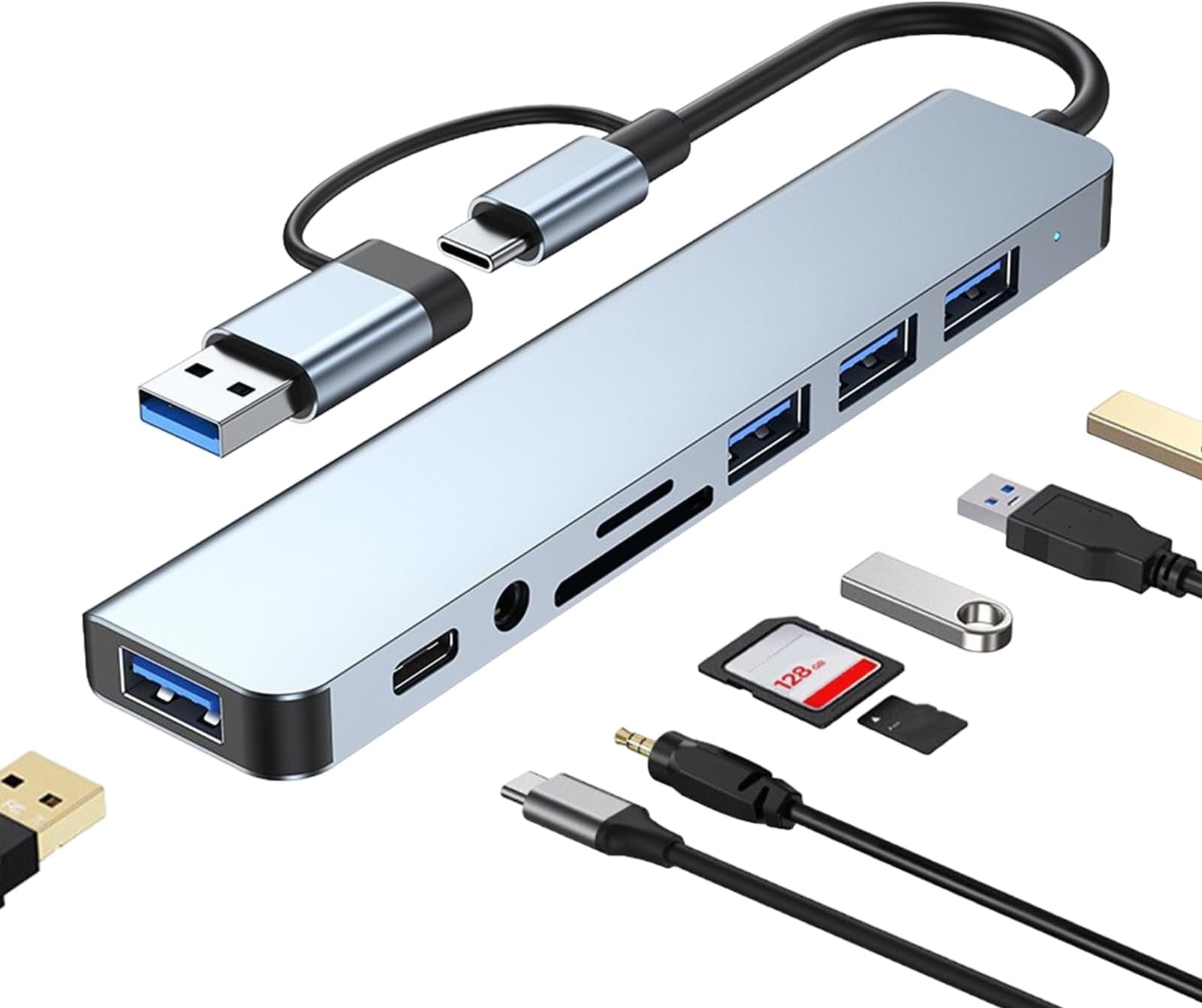 USB C Docking Station - 8 in 1 Portable Cube, Versatile Expansion Adapter, Video Output, Quick Transfer 3.0, S-D TF Card Reader | Multifunctional Computer Hub for Keyboard