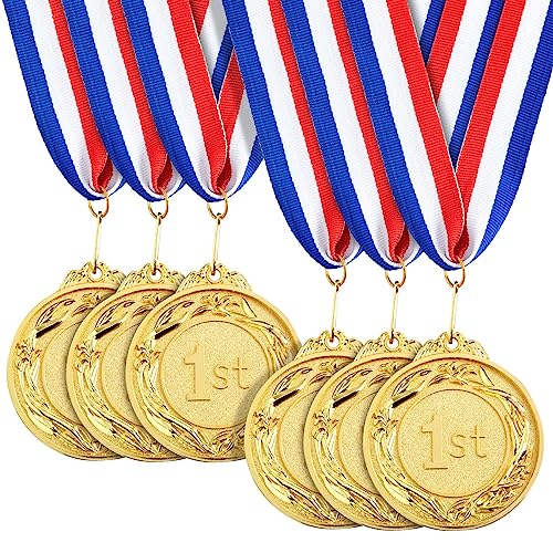 Juvale 6 Pack 1St Place Gold Medals With 16 Inch Neck Ribbon For Awards, Sports Tournaments, Soccer, Baseball (Round, Metal, 2.5 Inch Diameter) #TOP9