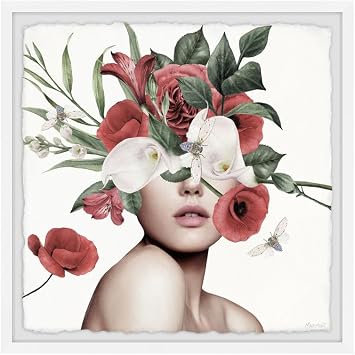 Framed Wall Art Print - Island Oasis Floral Woman Canvas - Home Decor Living Room Accent - 12x12