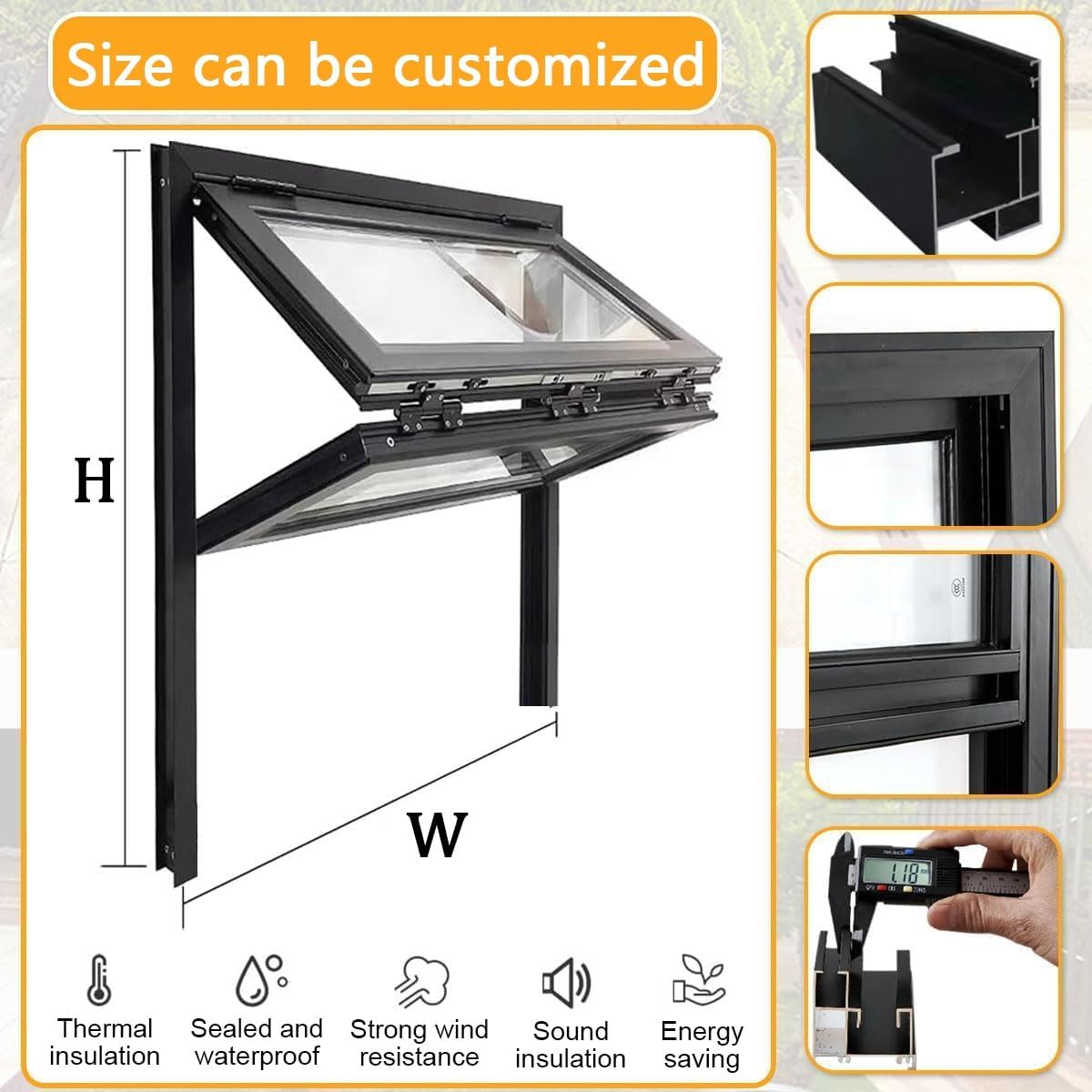 Up and Down Folding Window, Folding Sliding Windows Double Hung Window, Customizable Aluminum Mobile Home Windows with Safety Lock, for Outdoor Kitchen(26x28in/66x71cm)