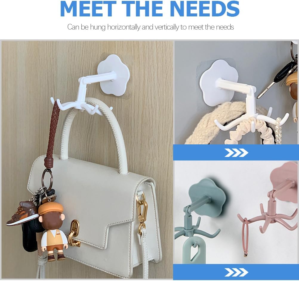 STOBAZA 4pcs Rotatable Adhesive Wall Hooks for Scrunchies and Hair Ties Hair Accessories Organizer and Holder for Jewelry Headbands and Hair Ropes
