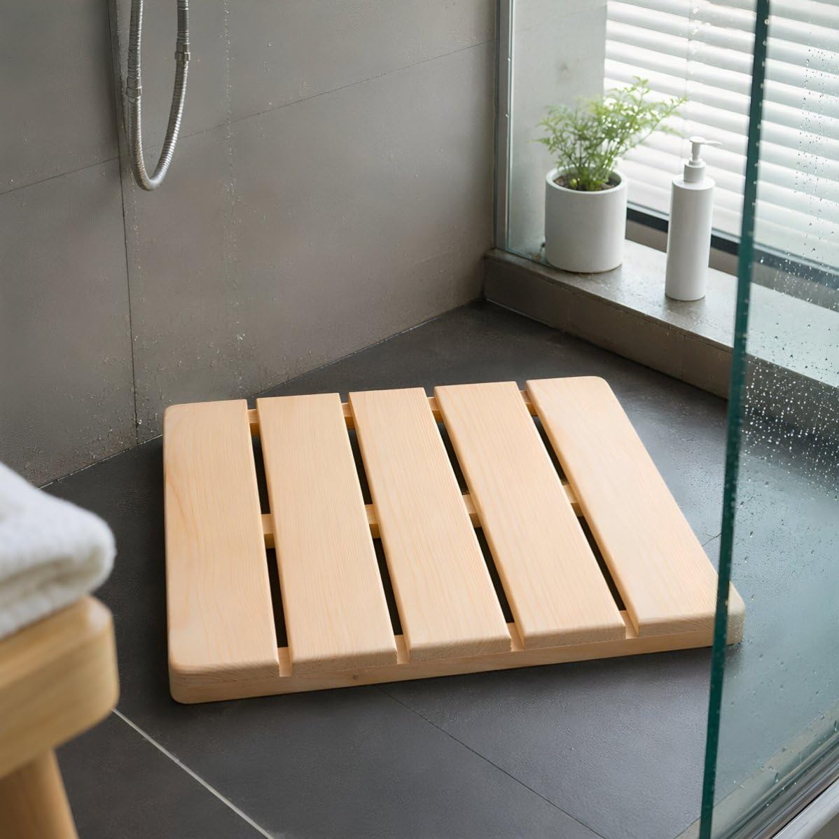 minkissy Tappeto Antiscivolo in Legno per Doccia e Bagno, Pannelli