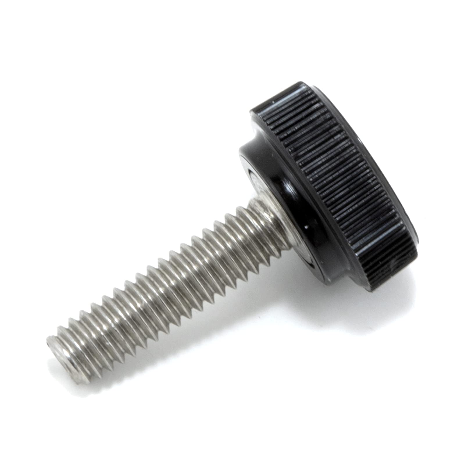 #8-32 x 5/8" Thumb Screw Stainless Steel - Black Knurled Round Plastic Knob - Standard/Coarse Thread Thumbscrew - Length: 0.625" - Proudly Built in USA - Package of (4)