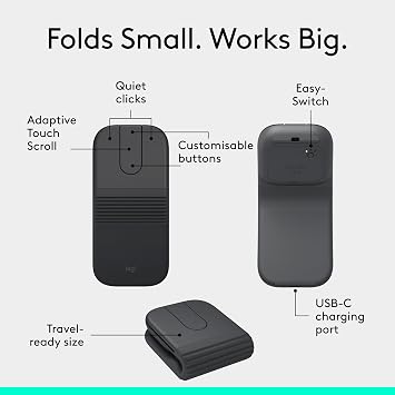 Logitech Keys-To-Go 2 and Mobi Fold, Slim Keyboard with Cover and Foldable Mouse, Light, Portable, Bluetooth, for Windows PC, Mac Android, Chromebook, iPad, UK QWERTY - Graphite