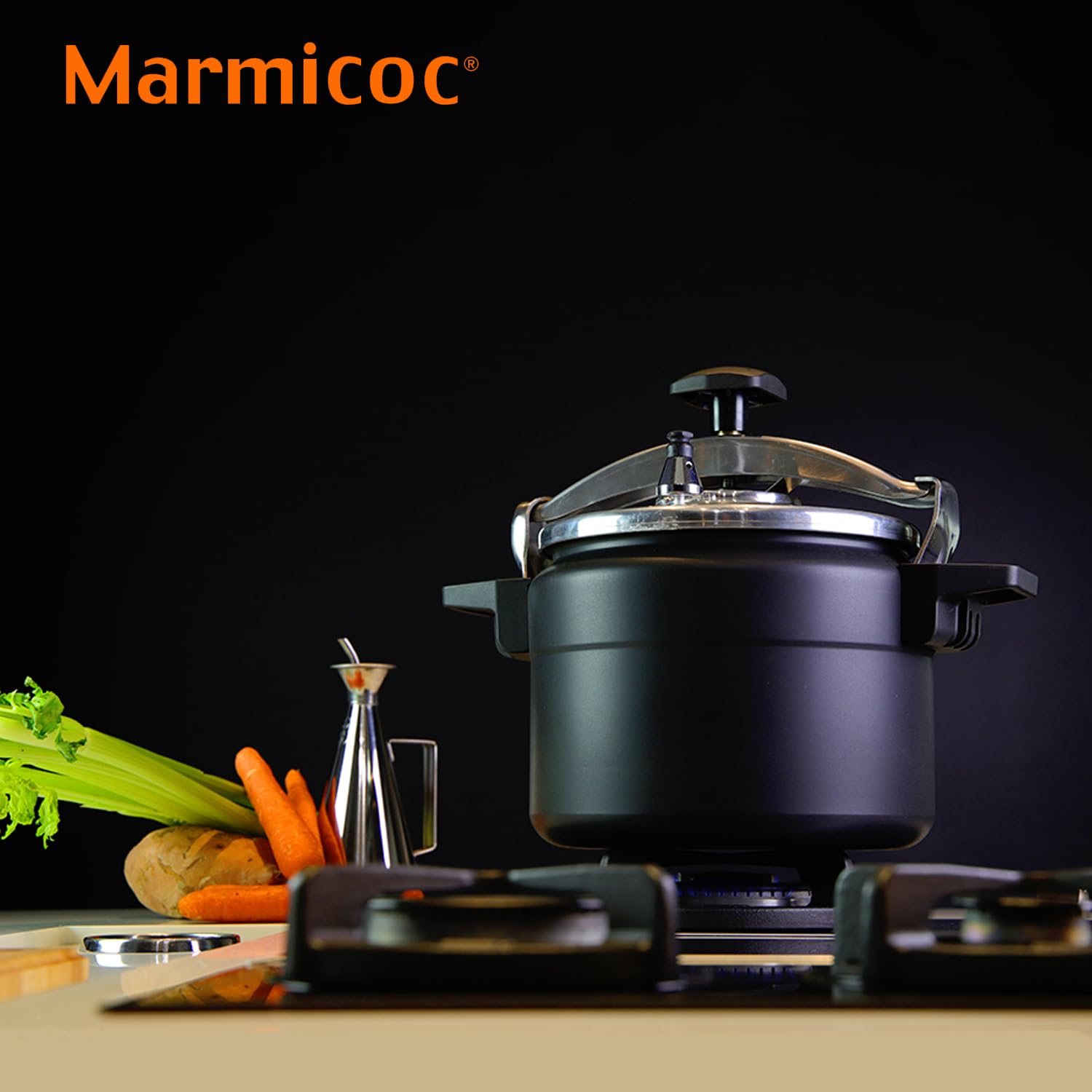 Marmicoc Alumax Black - Olla a Presión Tradicional de 8L, Aluminio Extra Grueso, 3 Sistemas de Seguridad, Todas las Cocinas, Inducción, Negra — view 2