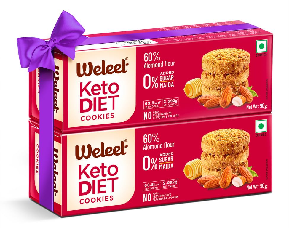 Image of Weleet Keto Diet Digestive Healthy Cookies| Home /Office Snack, 0% Maida /White Flour & Sugar| No Added Preservatives, Flavours & Colours, Enriched with Natural Ingredients | Pack of 2 (Each 90gm)