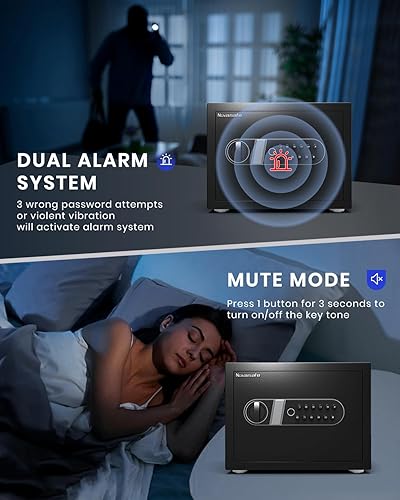 Miniatura 4 de Caja de seguridad biométrica, caja de seguridad para el hogar con bolsa impermeable ignífuga y llave, gabinete de dinero de seguridad de 0.8 pies