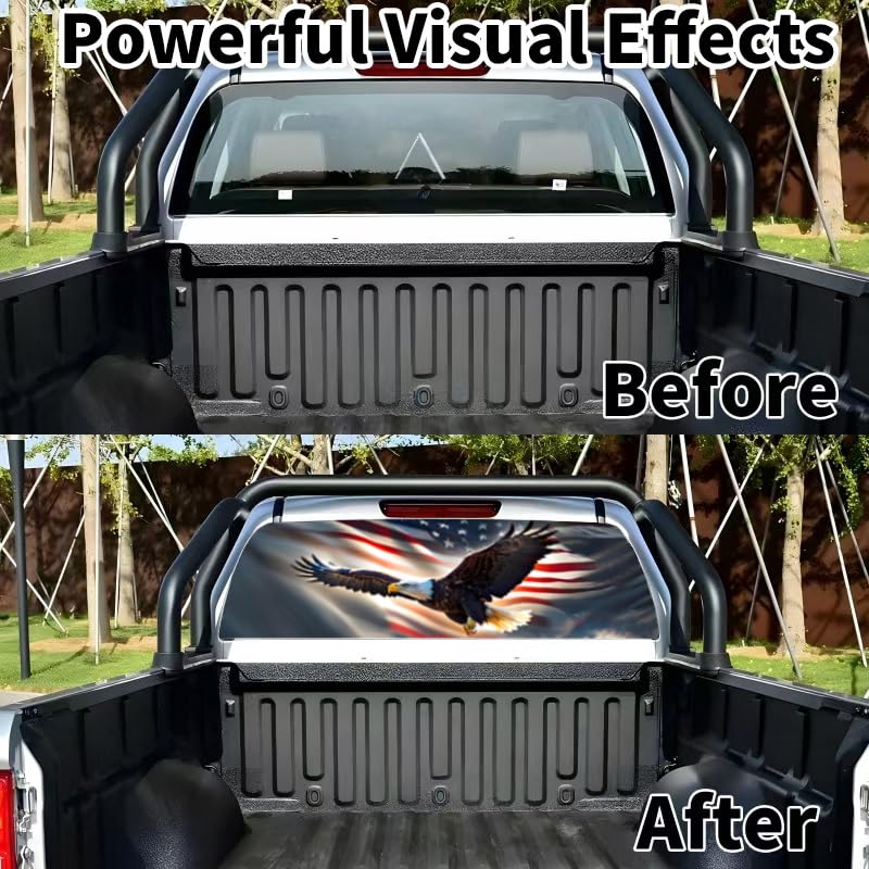 Image of Back Window Decals for Trucks - 65x17.3 in American Flag Window Decal Rear Window Decals for Truck Decor, Creative Truck Rear Window Decal for Personalized Decoration - Eagle-4-S