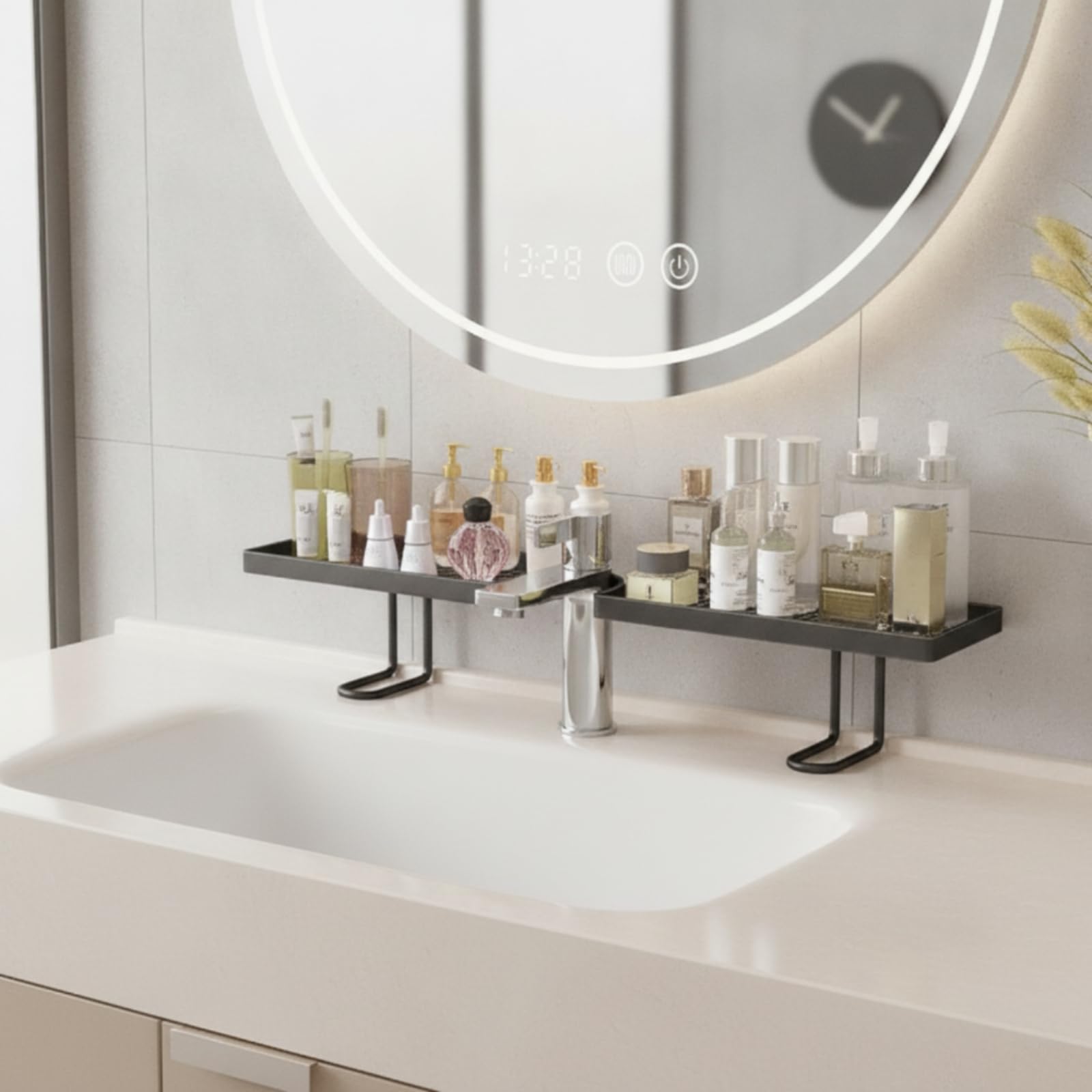 Waschbeckenregal mit Abfluss Platzsparend Wasserarmatur-Regal ohne Bohren Waschbecken Regal für Mieter
