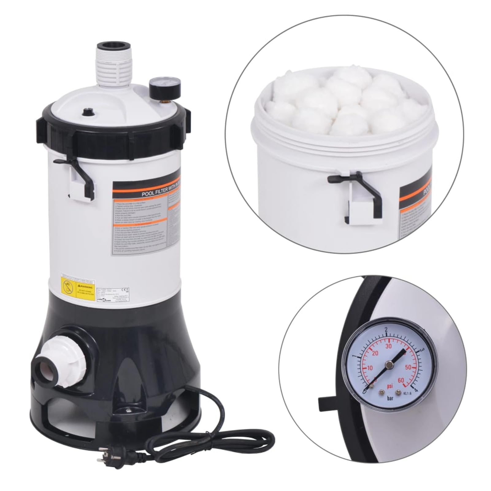 Homgoday Pompe de Filtration de Piscine Efficace avec 100 Balles de Filtre - Blanc et Noir