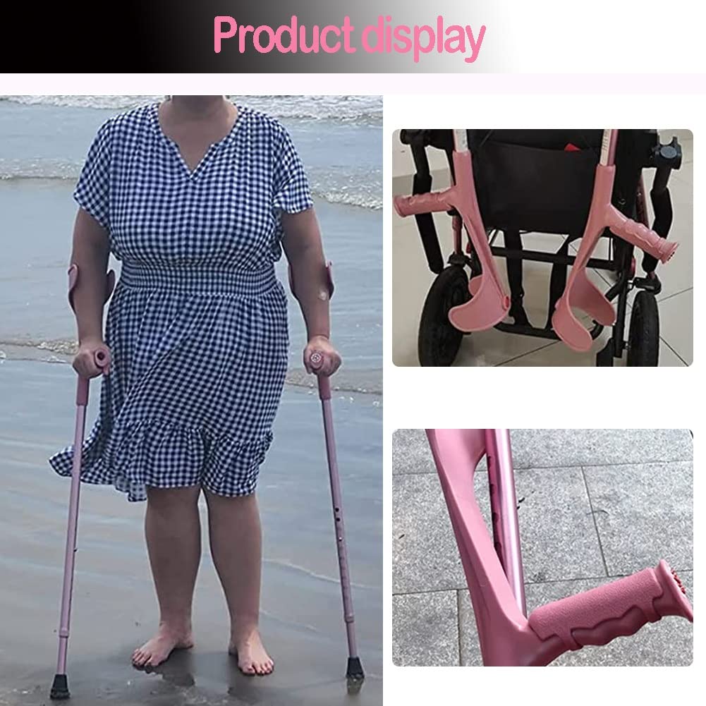 1 Par Plegable Muletas Ortopédicas, Bastones Ligeros de Aluminio con Asas Ergonómicas, Muletas para Caminar Rosa para Mujeres, Altura Aplicable 145-185cm