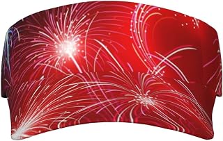 XIXIAN Red Hearts Firework Printed Adult Sunscreen Visor Cap Lightweight and Breathable Adult Sun Visor Empty top hat Versatile Outdoor hat