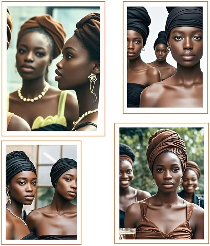 5PS Stretch African Head Wraps for Five-color set Women - Long Jersey Turban Headwraps, Head Scarf, Headbands (Black, brown, brown, green, yellow) - Image 4