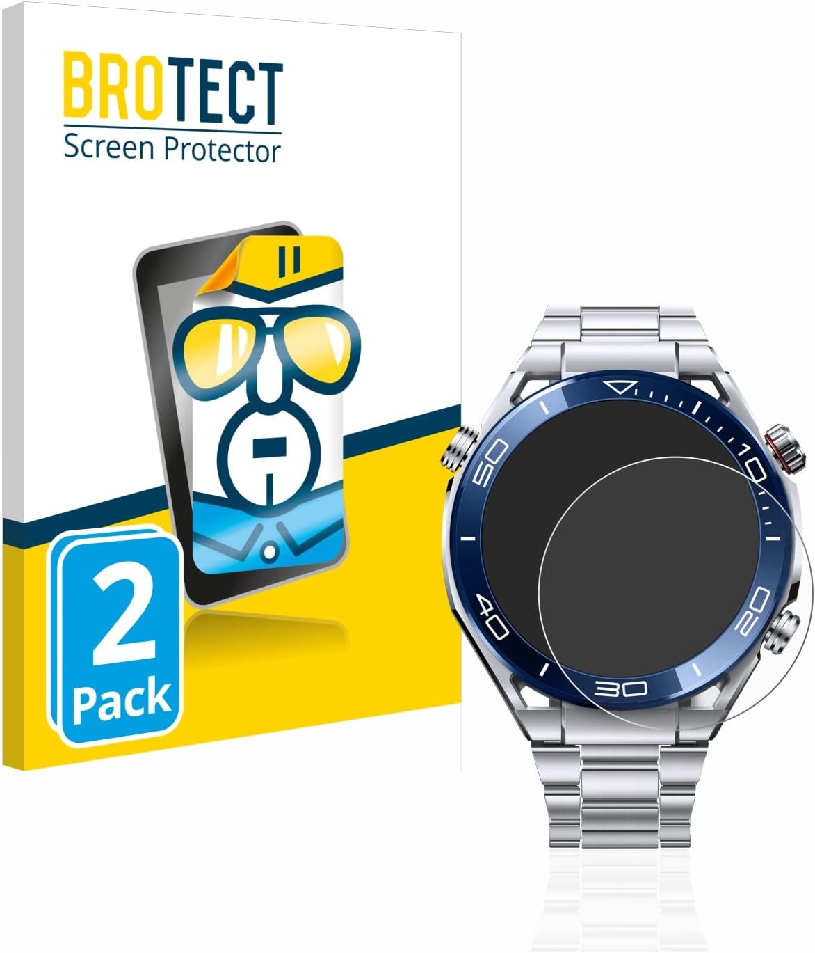 brotect 2-Pack Screen Protector Compatible with Huawei Watch Ultimate (48,5 mm) Screen Protection Film Ultra Clear - Scratch Proof, Transparent,Clear