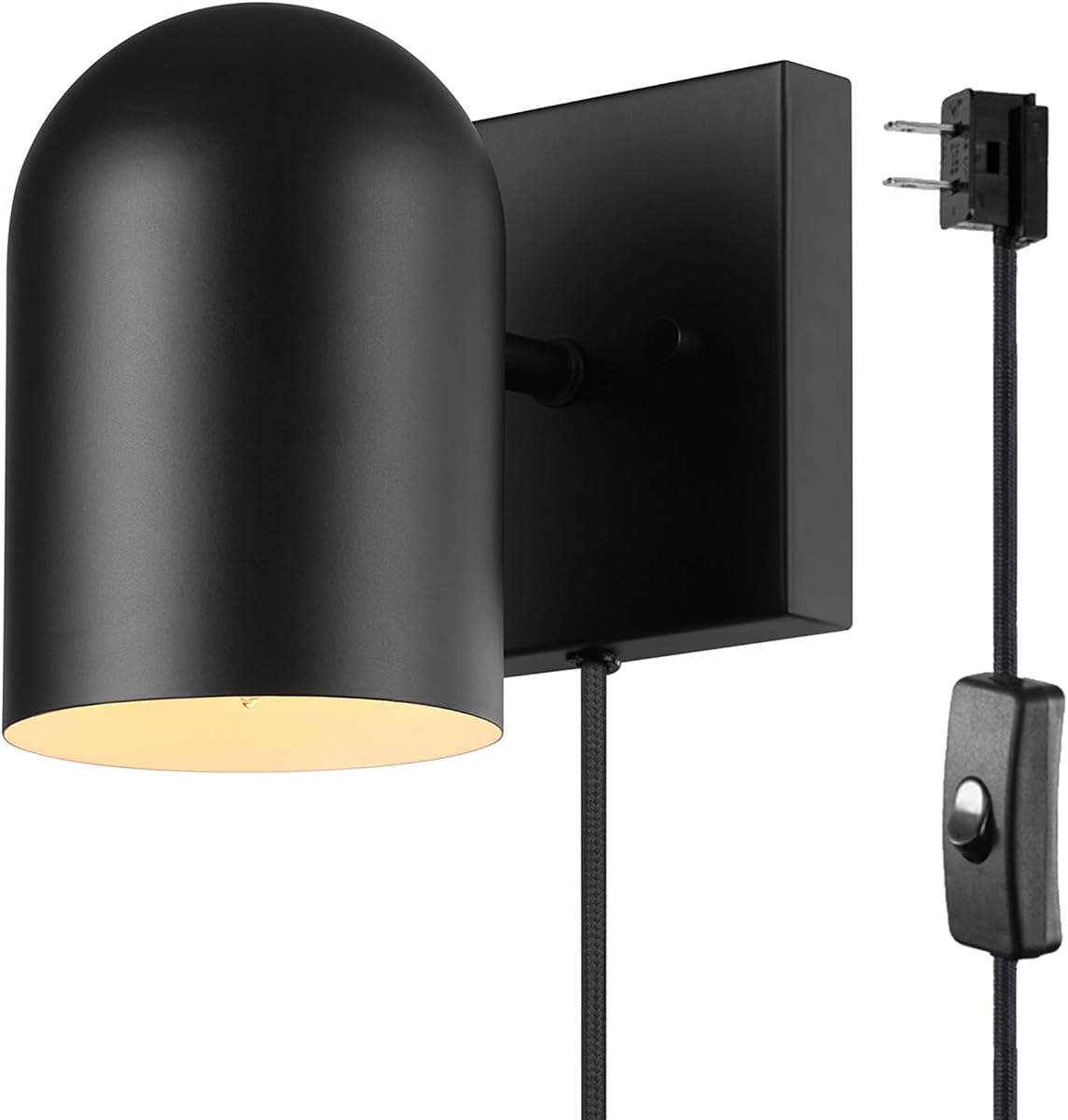 Aplique de pared enchufable o cableado en negro mate de 1 luz Globe Electric | Cable trenzado de 6 pies, interruptor basculante, lámpara de pared moderna para sala de estar, dormitorio, modelo 65000098