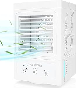 Portable Air Cooler Battery Operated Personal Air Conditioner for Bedroom Office Table Camping Outdoor-5000mAh Rechargeable Battery Auto Oscillation 700ml Water Tank