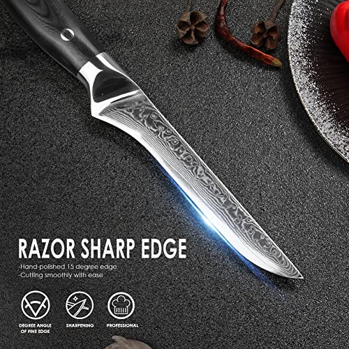 Damascus Fillet Knife, 14.5 cm Fish Knife Made of 67 Layers of VG10 Damascus Steel, G10 Handle, Gift Box, Filleting Knifes use for Home Restaurant Kitchen - Image 5