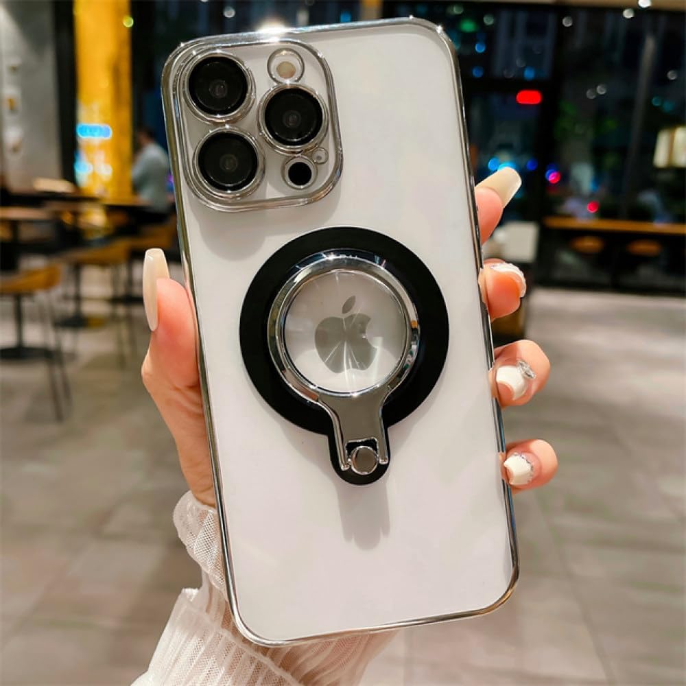 Coque iPhone 12 Pro Max magnétique avec anneau rotatif et protection PC argent