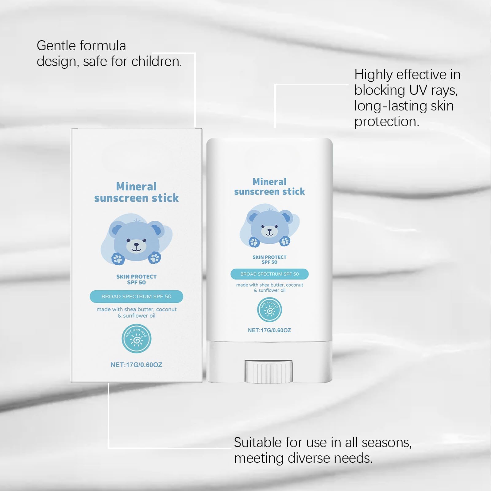 Kids & Baby Mineral Sun Stick - SPF50 Waterproof Sunscreen, UVA/UVB Protection, Non-Greasy & Moisturizing, Travel Size for Holiday - Image 4