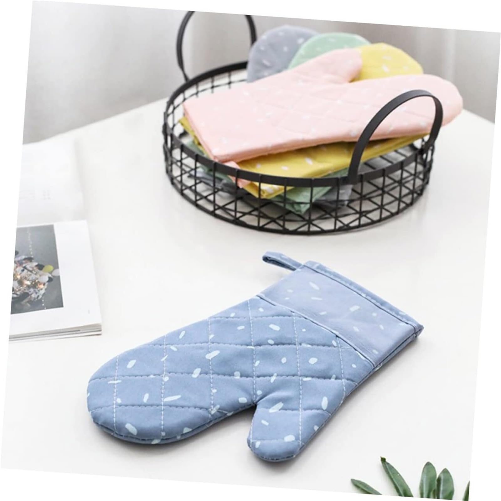 Rękawice Kuchenne, Rękawiczki Antypoślizgowe Bawełniane Rękawice Kuchenne Izolowane Do Kuchenki Mikrofalowej Pieczenia Pieczenia(Blue)
