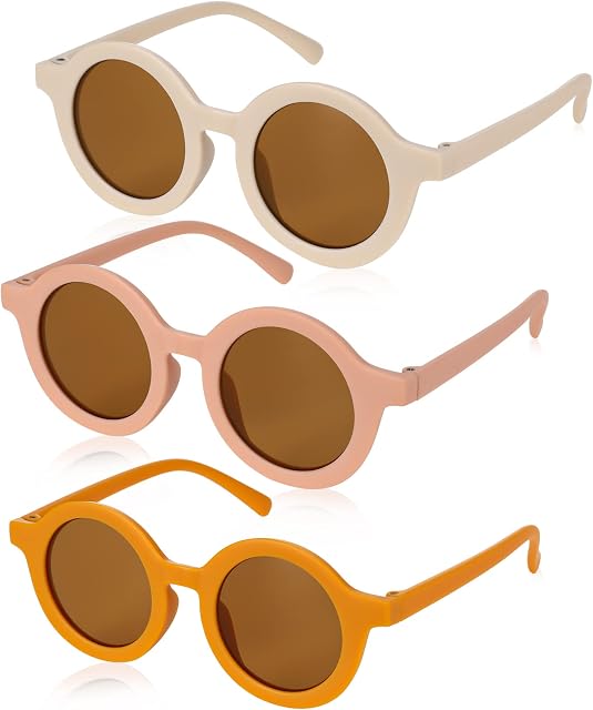 FRIUSATE 3 Pcs Baby Sunglasses, Kids Round Sunglasses UV 400 Glasses Classic Retro Sunglasses Eyewear for Girls Boys Age 1-8