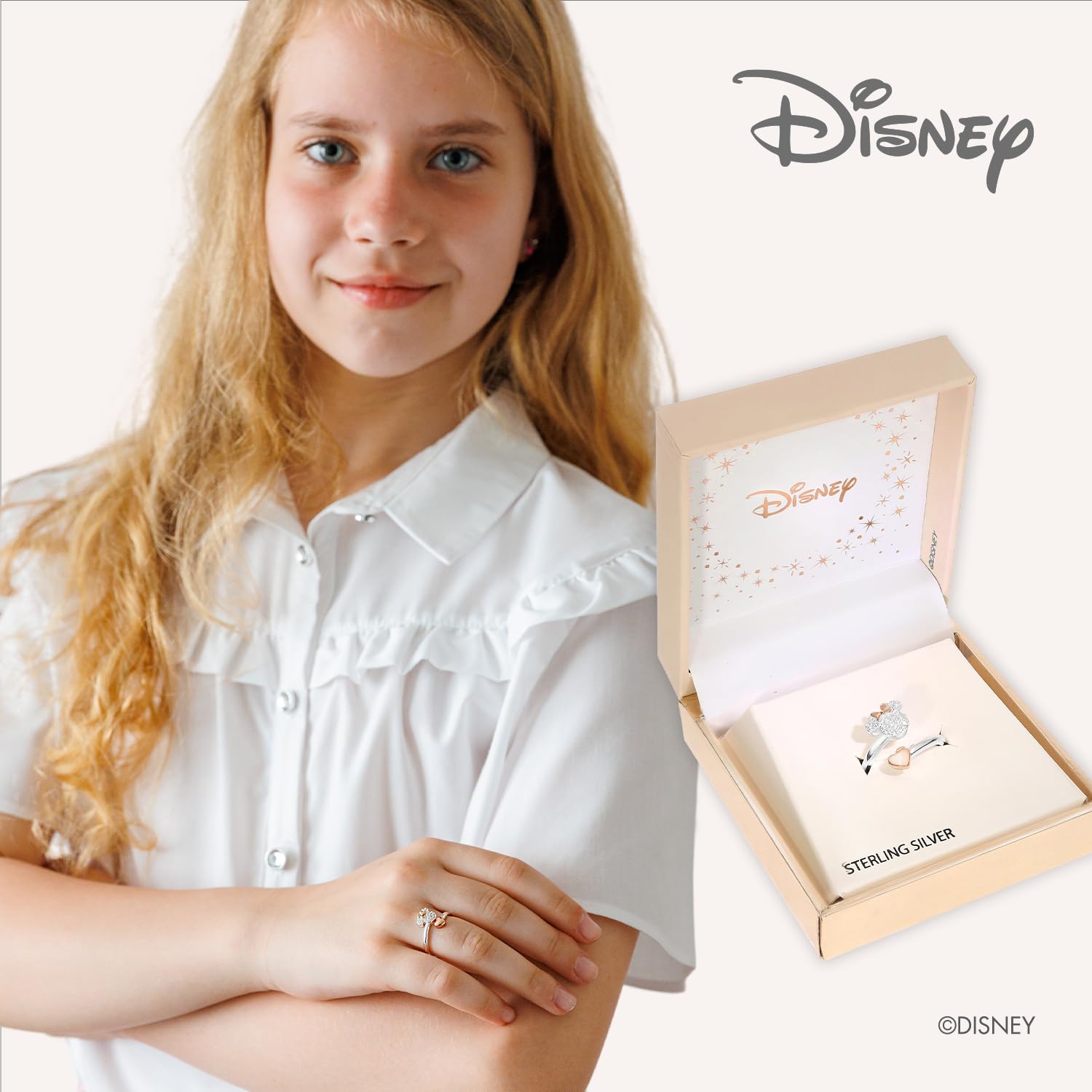 Disney Bague pour Fille en Argent 925 - Taille unique, Minnie Mouse Anneau, Cristal