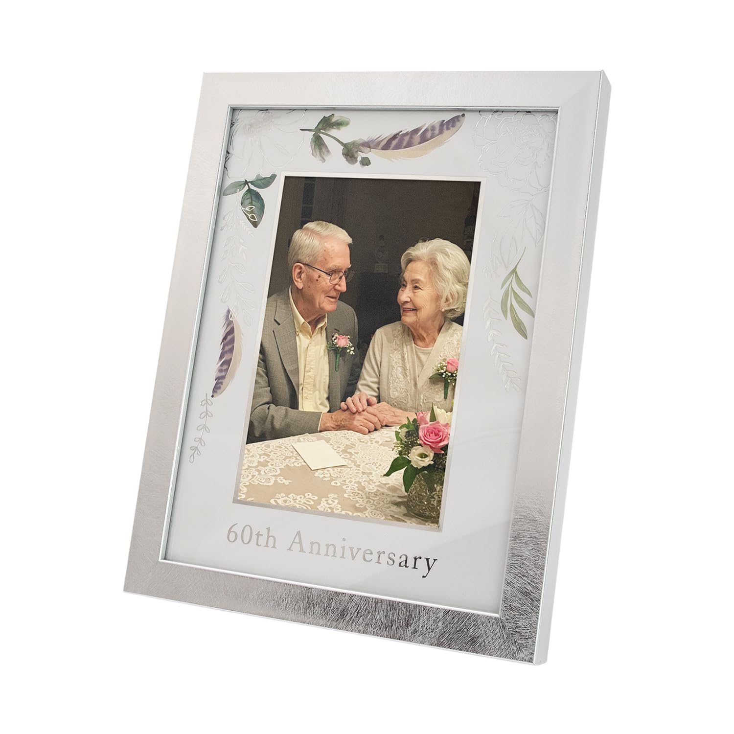 Modern 60th Anniversary 4x6 Frame in Brushed Silver with Floral Decor by Happ...