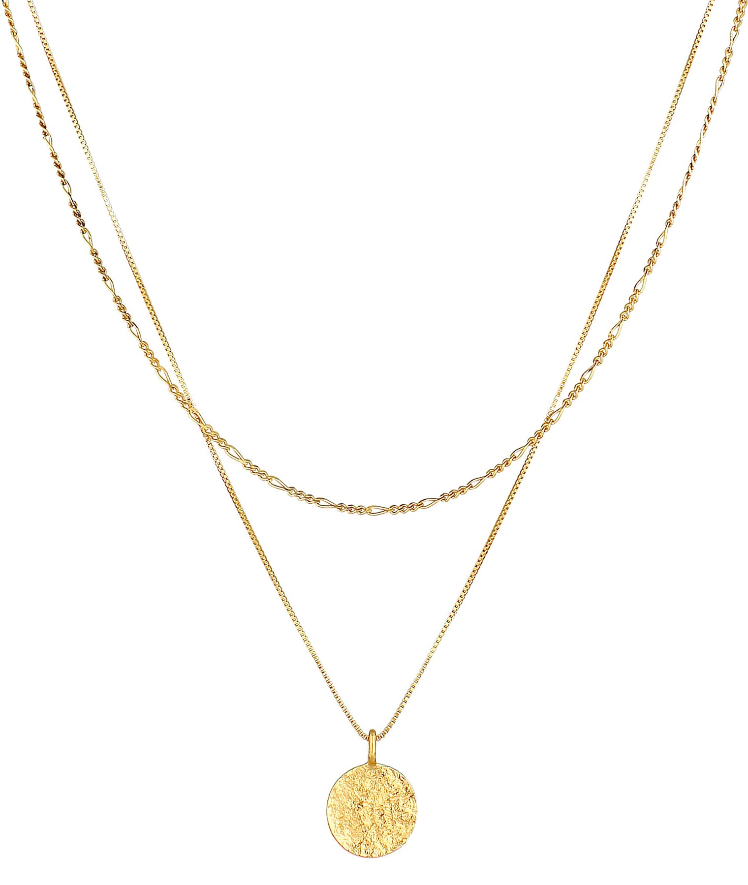 Kuzzoi Collana Uomo Argento Sterling 925 Placcato Oro Ciondolo Moneta 15 mm Catenina Placcata Oro 55 cm Uomo