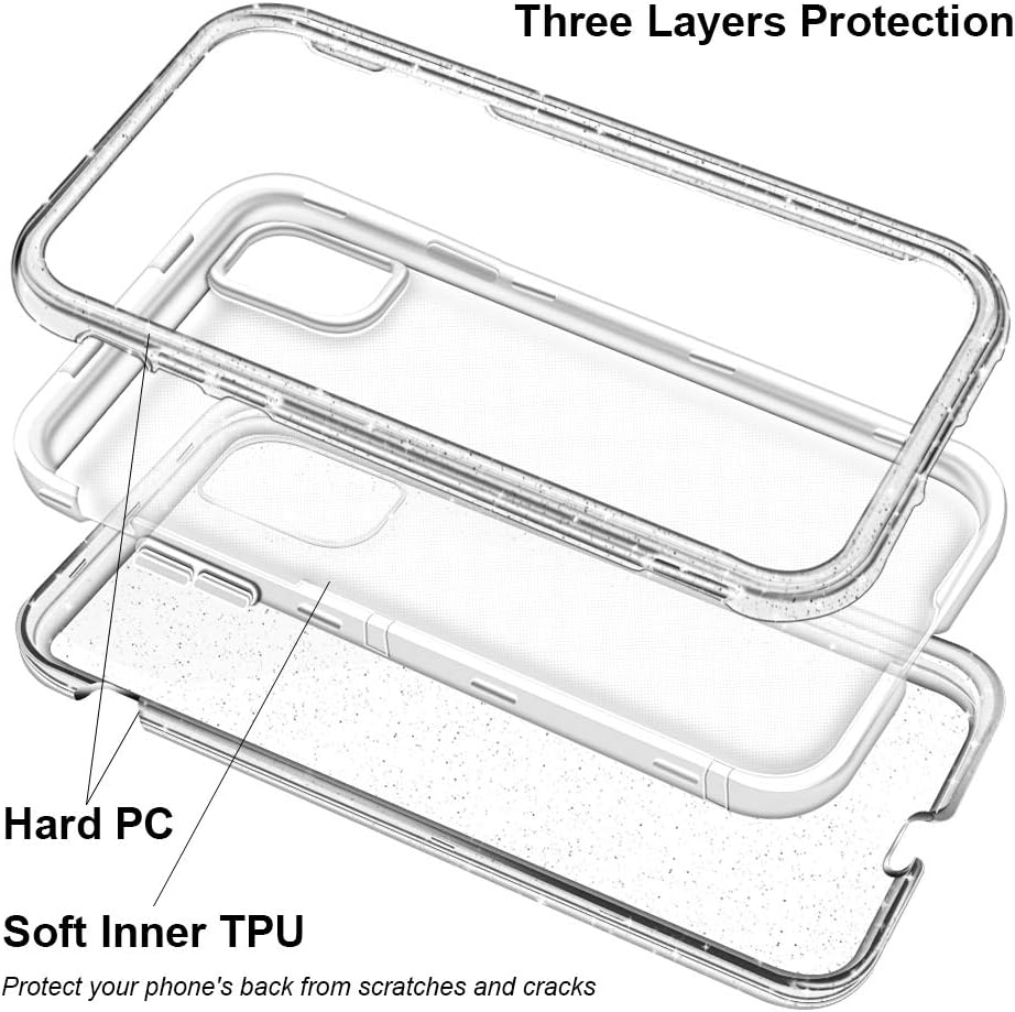 Anuck Case for iPhone XR Case (6.1 inch), Clear Glitter Case 3 in 1 Heavy Duty Defender Shockproof Full-Body Protective Case Anti-Scratch Hard PC Shell & Soft TPU Bumper Cover - Clear Glitter