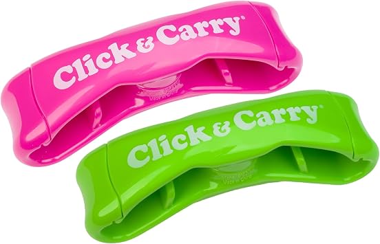 Click & Carry Grocery Bag Carrier Handle - Carry More in Fewer Trips, 100lb Capacity, Hands-Free, Gel-Padded Design, Shopping & Grocery Bag Holder - As Seen On Shark Tank, 2 Pack 1 Green & 1 Fuchsia