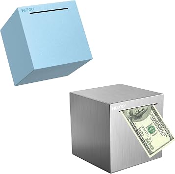 2 Pcs hizgo Adult Piggy Bank- Piggy Bank for Adults Must Break to Open -Stainless Steel BankSilver+Blue 4.72 inch