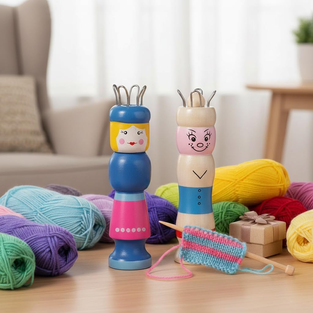 DiYHub 2pcs Wood Doll Knitting Spool Bracelet DIY Knitting Tool image 4
