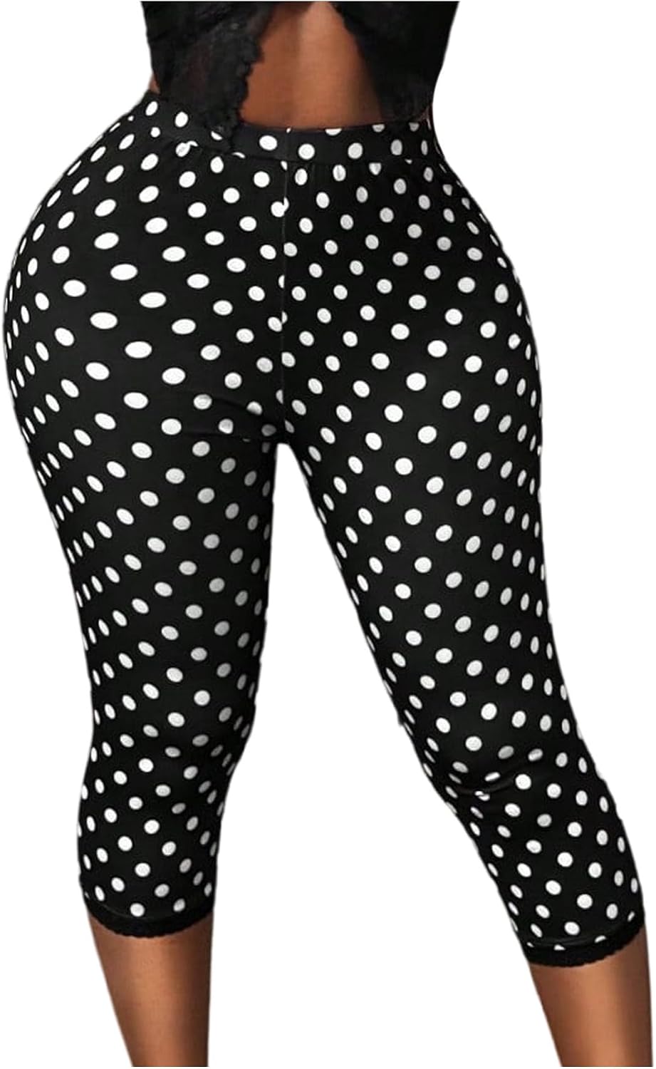 Milumia Women's Polka Dots Capri Leggings Elastic High Waist Stretch Skinny Cropped Pants