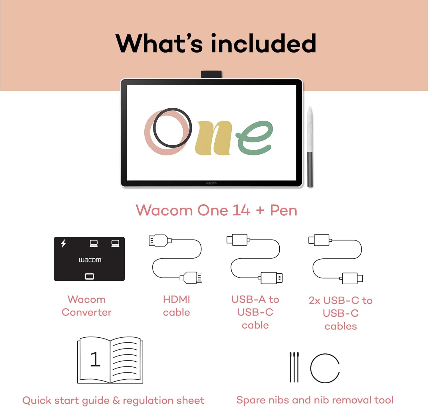 Wacom One 14 Drawing Tablet with Screen AMD Wacom Converter Kit (Power Adaptor Sold Separately)