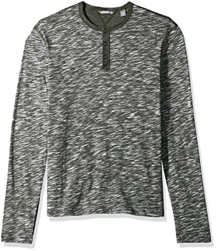 Michael Bastian Men's Long Sleeve slub Reverse Printed Henley Polo, Olive, Small