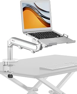 White Laptop Arm Mount for Desk, Single Gas Spring Laptop Mount Desk Stand/Holder,Extra Laptop Tray Fits 12-17" Laptops/Notebook