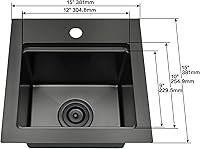 Vista 83 de Fregadero de barra negro, fregadero de cocina negro de montaje inferior de 15 pulgadas, fregaderos de cocina de 15 x 15 x 10 pulgadas, fregadero