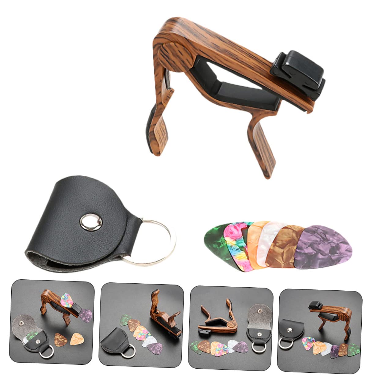 Abaodam 4sätze Gitarre Capo Set Mit Plektren Und Halter Geeignet Für Akustikgitarre Gitarre Ukulele Und Banjo Zubehör Für Musiker Einfach Zu Bedienen Und Langlebig